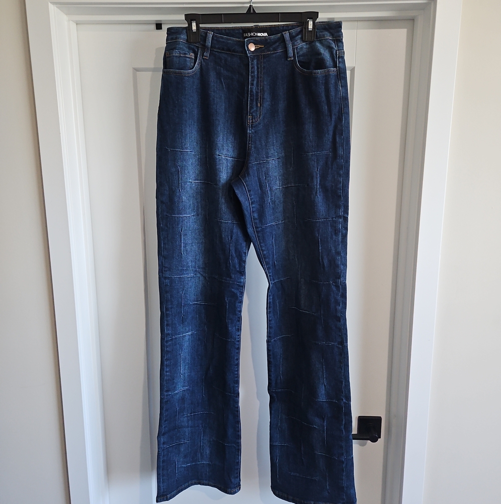 Fashion Nova Dark Blue Wide-Leg Jeans